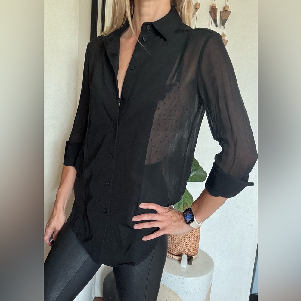 Lafayette sheer silk blouse with scuba detail